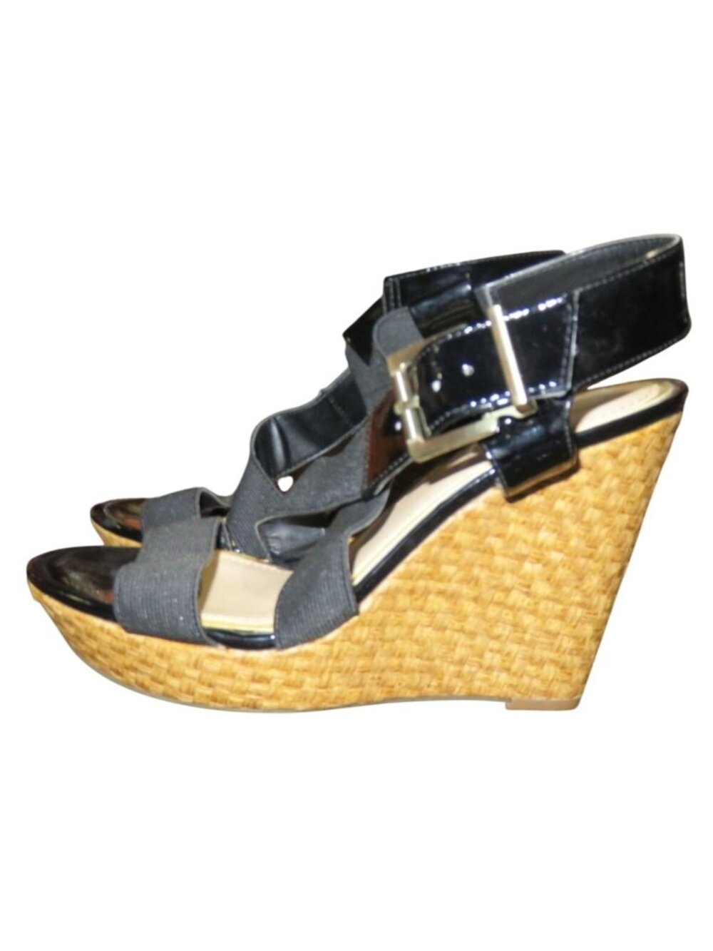 Jessica Simpson Black Sparkle Open Toe Platform Weave Wedge Sandals size 8.5